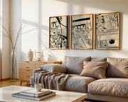 Modern living room with a beige sofa, coffee table, and wall art.