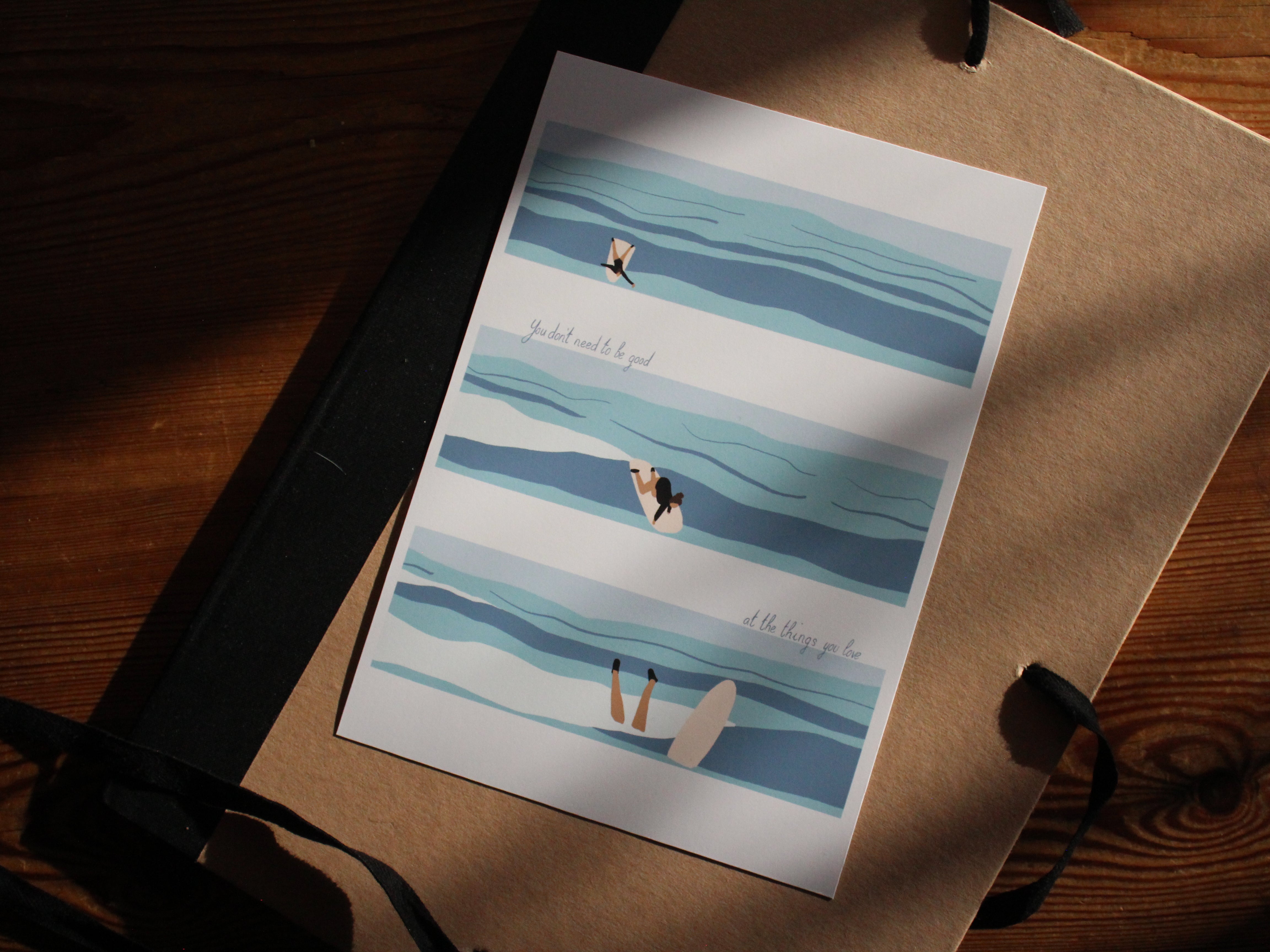 Art print of woman surfing